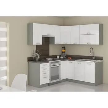 Kuchyňská linka Kuchyňská linka BIANKA, rohová sestava B-1 bílý lesk / šedá 129 x 169 cm