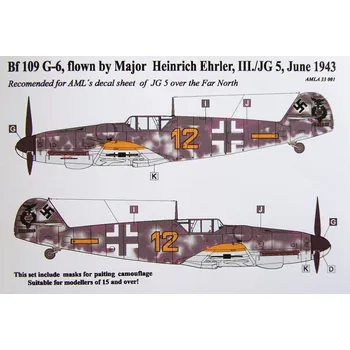 Plastikový model AML 1/32 Camo masks Bf 109 G-6 Ehrler (for AMLD32003)