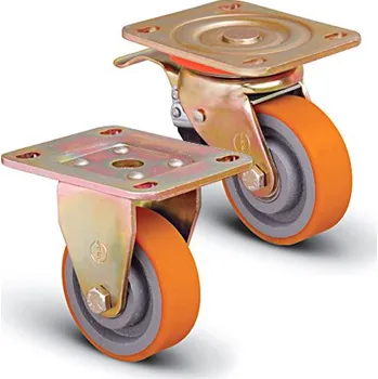 Pojezdové kolečko Průmyslové kolečko otočné, s deskou, bez brzdy, ø150, litinový disk, kuličkové ložisko, PU (tp)
