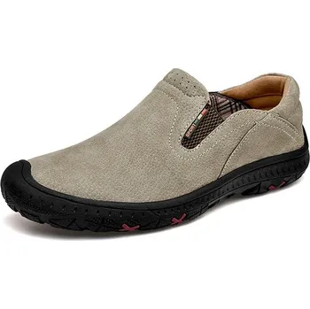 Pánské mokasíny Semišové pánské loafers se zipem Barva: Khaki, Velikost: 43