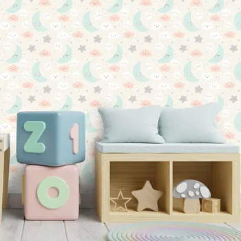 Malvis ® Dětská vzorovaná tapeta hvězdy s měsíčky Vel. (šířka x výška): 216 x 140 cm