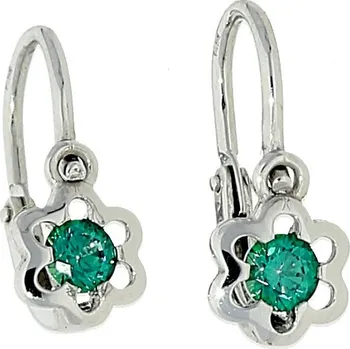 Náušnice Goldstore Dětské náušnice kytičky z bílého zlata synt. smaragd Váha: 0.90 g
