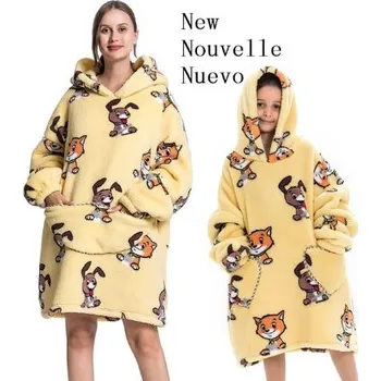 Dámské tričko Čína Domácí hřejivá fleecová mikina přes hlavu s kapucí, pro mámu a dceru Barva: žlutá, kočky a psi, Velikost: UNI děti