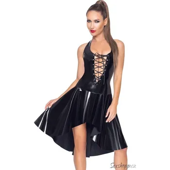 Dámské erotické šaty Lakované šaty se zipem, šněrováním a asymetrickou sukní, XL