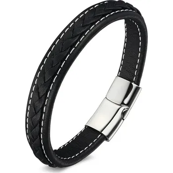 Náramek B-TOP Pánský prošívaný náramek z nerezové oceli a kůže