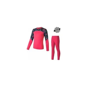 Dětské termoprádlo Sensor MERINO IMPRESS SET dětský triko dl.rukáv + spodky magenta/floral Růžová 140