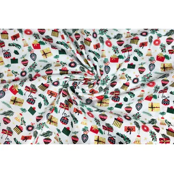 Popelín zlaté ozdoby a dárky na bílé