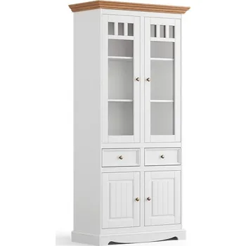 Komoda Vitrína BELLUNO Elegant 2D z masivu bílá-dub