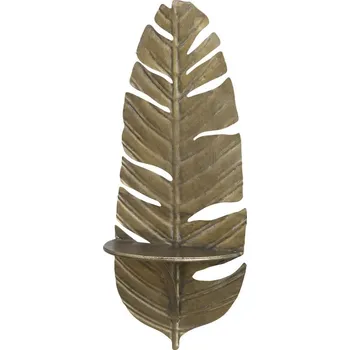 police Mosazná antik nástěnná kovová polička ve tvaru peří Feather - 24*12*56cm