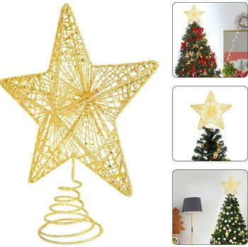 Vánoční dekorace hvězda na stromek teplá bílá zlaté třpytky 15cm
