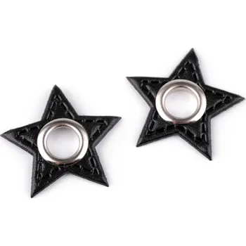 Knoflík Průchodka s koženkovou hvězdou k našití, průvlek 8 mm barva: černá