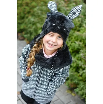 Kojenecká bunda černo-bílý softshellový kabátek s kapucí a šálou