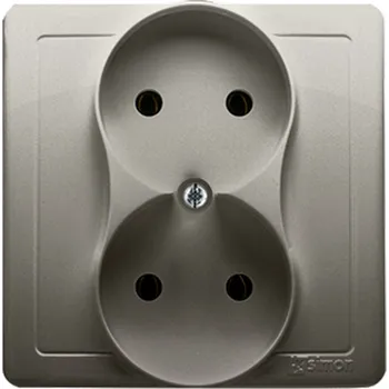 Elektrická zásuvka SIMON BMG2/29 dvojitá kolíková zásuvka bez uzemnění saténová
