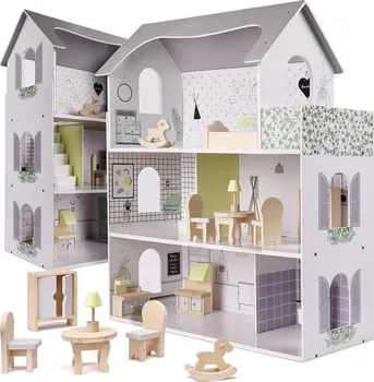 Domeček pro panenku Dřevěný domeček pro panenky + nábytek 70 x 60 x 24 cm šedý