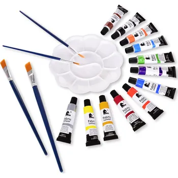 Speciální výtvarná barva SADA 12 odstínů dekorativních barev NA TEXTIL, 4 štětce a 1 paleta