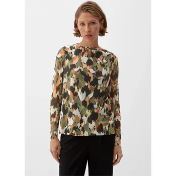Dámské tričko s.Oliver dámské triko s abstraktním vzorem dlouhý rukáv oranžová-khaki Velikost: 34