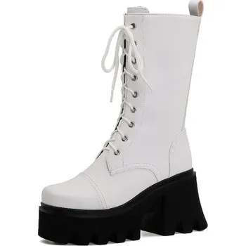 Dámské polobotky Polokozačky na asymetrickém podpatku GoodDayGirl Fashion Barva: Bílá, Velikost: 36