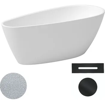 Vana Besco Akrylátová volně stojící vana Goya A-line Glam S 160x73 (170x80) Barva: Bílá/stříbrná, Rozměry (cm): 170x80, Typ a barva výpustě: Click-Clack s přepadem, černá