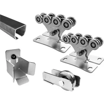 Pohon brány SADA IBFM 40C - díly pro výrobu samonosné posuvné brány do 4,2m průjezdu a do 390kg, černý C profil 5,6m délky, 2x vozík, kapsa a koncovka