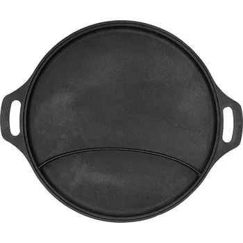 Grilovací rošt Litinová grilovací kulatá pánev Ø 43 cm dělená (kulatá oboustranná dělená pánev na grilování, příprava dvou různých pokrmů současně 2 v 1)