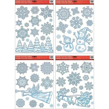 Okenní dekorace Okenní fólie 38 x 30 cm lesík, vločky, sněhulák, anděl
