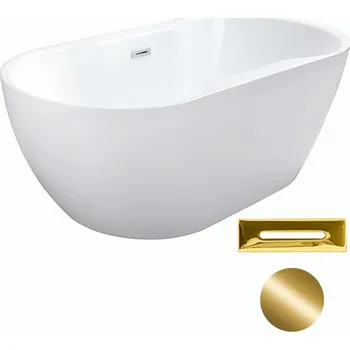 Vana Besco Akrylátová volně stojící vana Navia 140x75 (150x80, 160x80) Barva: Bílá, Rozměry (cm): 140x75, Typ a barva výpustě: Click-Clack s přepadem, zlatá