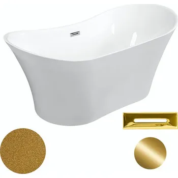 Besco Akrylátová volně stojící vana Amber Glam Z 170x80 Barva: Bílá/zlatá, Rozměry (cm): 170x80, Typ a barva výpustě: Click-Clack s přepadem, zlatá