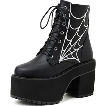 Dámské kozačky Těžké boty šněrovací dámské s pavučinou GoodDayGirl Barva: Černá, Velikost: 39