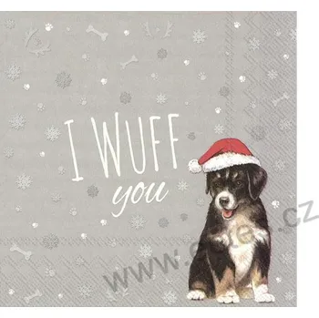 Papírový ubrousek IHR I WUFF YOU papírový dekorační ubrousek na découpage štěně v červené čepici
