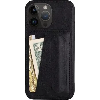 Pouzdro na mobilní telefon Kožený kryt s kapsou na karty a stojánkem pro iPhone 13 Pro Max - černý