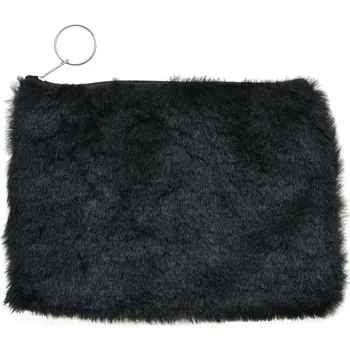 Peněženka Černá menší peněženka s chlupem na zip - 17*12 cm