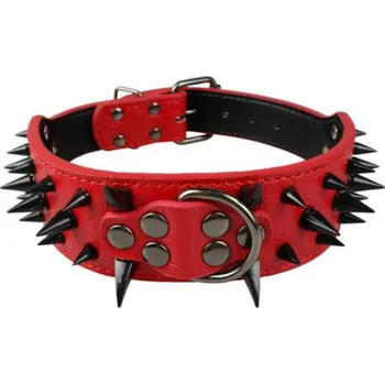 Obojek pro psa PET ARTIST Široký kožený obojek pro psa s hroty - červený Velikost: S