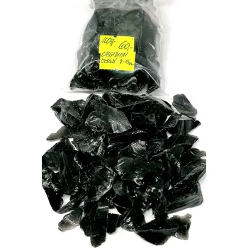 Přírodní kámen Obsidián černý, přírodní chips, 100g