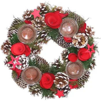 Věnec Adventní věnec na čajové svíčky červený 32 cm