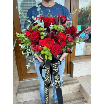 Smuteční dekorace Velký černý smuteční box se stuhou Růžová varianta - rozvoz Praha