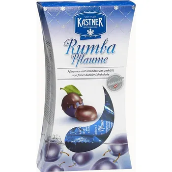 Cukrovinka Švestky v rumu v čokoládě 125 g Kastner (rakouské sušené švestky / v hořké čokoládě)