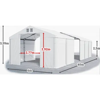 Zahradní stan Skladový stan 6x40x2,5m střecha PVC 620g/m2 boky PVC 620g/m2 konstrukce ZIMA PLUS Bílá Bílá Bílá