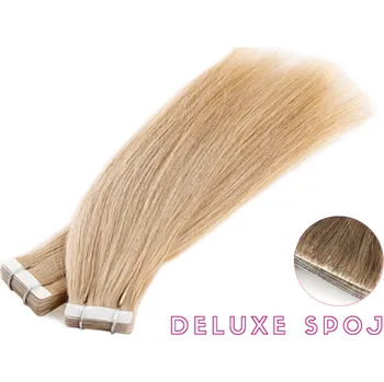 Deluxe neviditelné vlasové PU pásky tape in na prodlužování vlasů 50cm 18 - nejsvětlejší hnědá (Deluxe neviditelné vlasové vlasové PU pásky tape in na prodlužování vlasů 50cm 18K - nejsvětlejší hnědá)