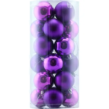 Vánoční ozdoba Plastové koule na vánoční stromek 6 cm lesklé fialové/matné fialové 24 ks