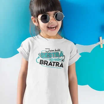 Dívčí tričko Dětské tričko Jsem HRDÁ SESTRA úžasného bratra Barva: Černá, Barva potisku: Bílo - Tyrkysový, Velikost: 146cm / 10 let