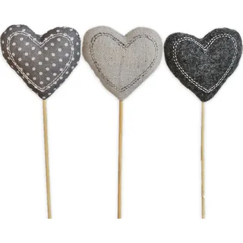 Zahradní dekorace Srdce zápich textil 5,5/28cm šedý mix (549126)