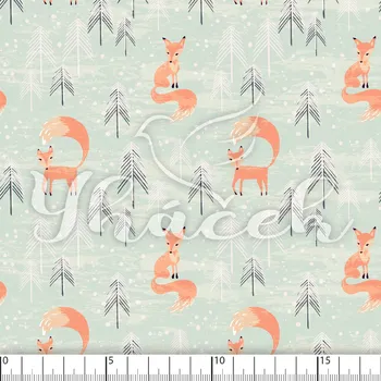 Zakázkový tisk, softshell, kočárkovina... Lišky v zimě na mátové Látky k tisku: Microfirba