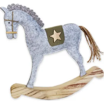Vánoce Houpací koníček filc/dřevo šedý - 22 cm