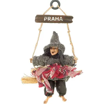 Party dekorace Ježibaba na koštěti Praha 25cm (Dekorace na Halloween)
