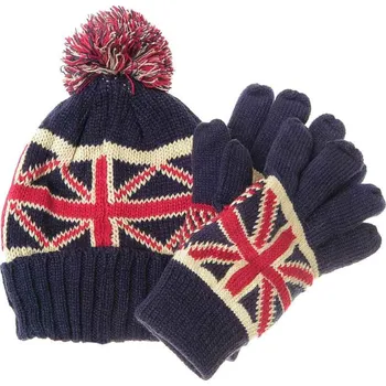 Čepice Zimní čepice a rukavice Anglie (pletené rukavice a zimní čepice s bambulí, balení obsahuje rukavice + čepici)
