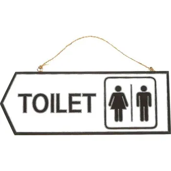 Plechová cedule Dřevěná tabule TOILET bílá šipka (oboustranná směrová cedule 32x12 cm)