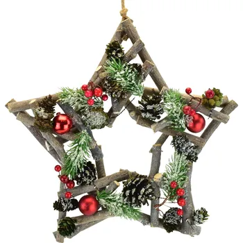 Vánoční dekorace Hvězda se zelenými šiškami 35 cm