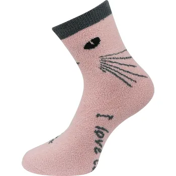 Dámské ponožky Dámské chlupaté termo ponožky s kočkami NB8917, růžovo-šedé barvy 9001502-6 Velikost ponožek: 35-38