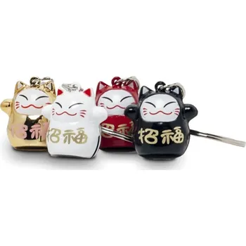 Made in Japan Klíčenka / Rolnička - kočka štěstí červená