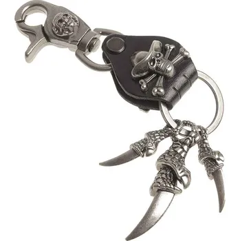 Kožená klíčenka Lebka kovboje (přívěsek na klíče s kovovým zdobením v rock stylu)